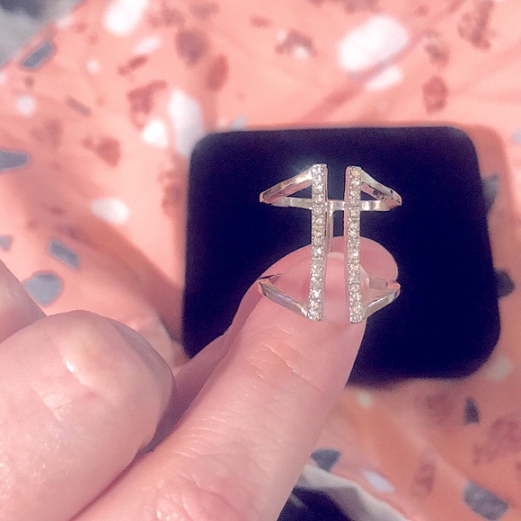 🆕💕Silver CZ Double Paved Bars Modern Geometric - Picture 6 of 16